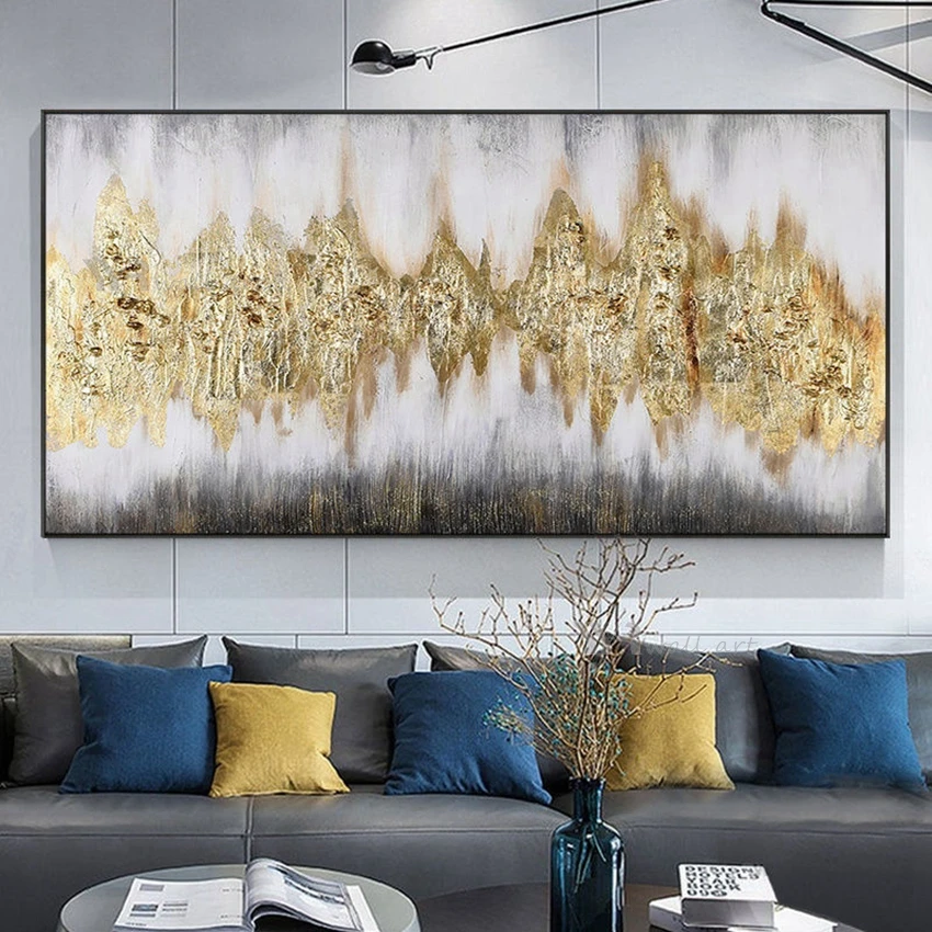 

Light Luxury Home Gold Foil Decoration Picture Handmade Oil Painting Abstract Wall Art Canvas Hanging Poster Living Room Bedroom