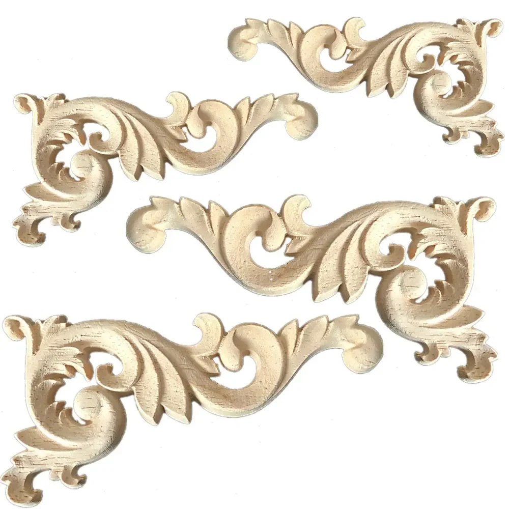 2PCS Real Wood Corner Flower Carved Pieces of Furniture Decoration Accessories Home Decor Miniature Miniaturas Ornaments