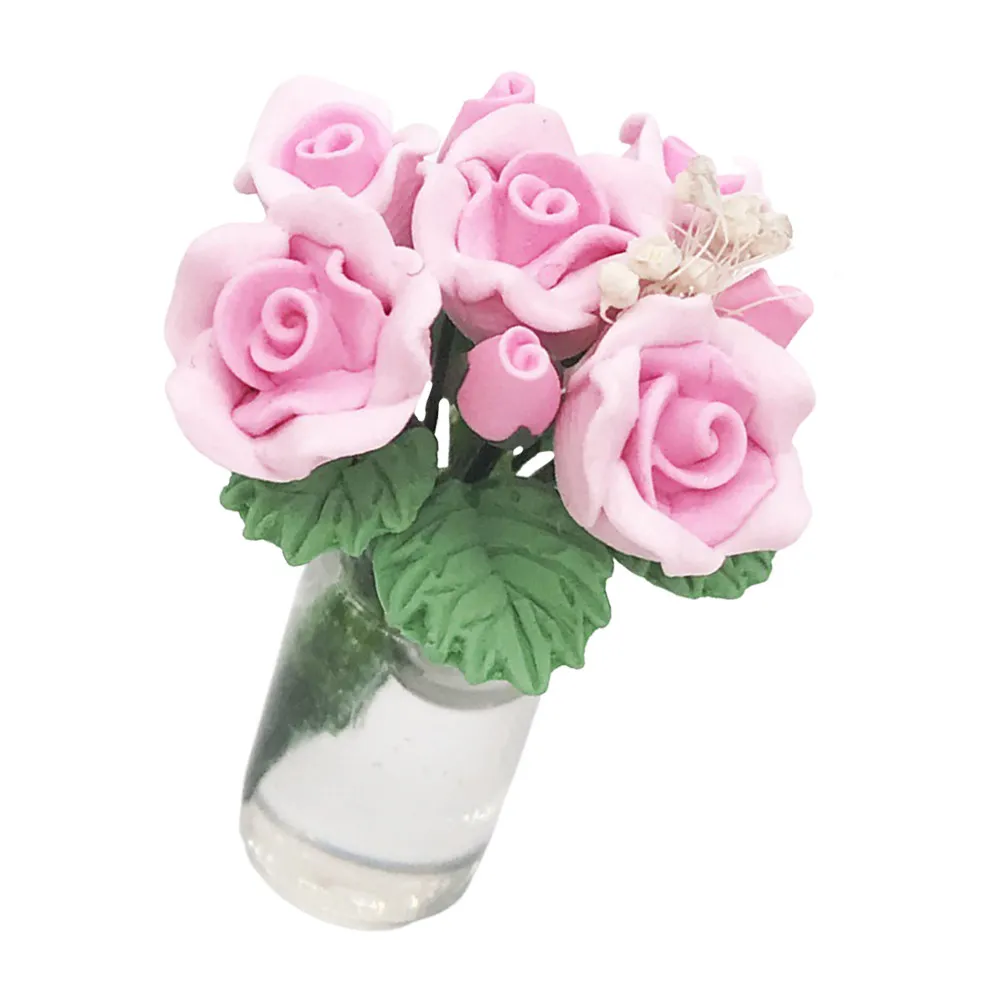 

Miniature Rose Flower Potted Adornment Resin Crafted Mini House Decor Realistic Shape Add Color Interest to Shelf Desk Table