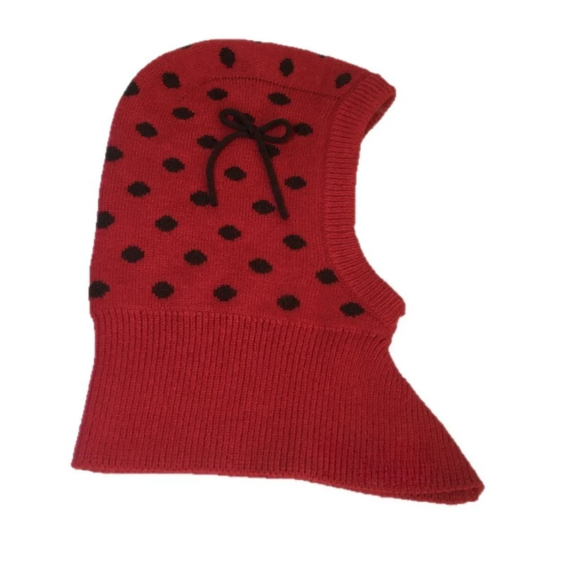 Koreanische Version Polka Dot Schleife Balaclava-Mütze Herbst- und Winter-Outdoor-Wärmeschal-Mütze Einteilige Strickmütze für Damen – Detail 6