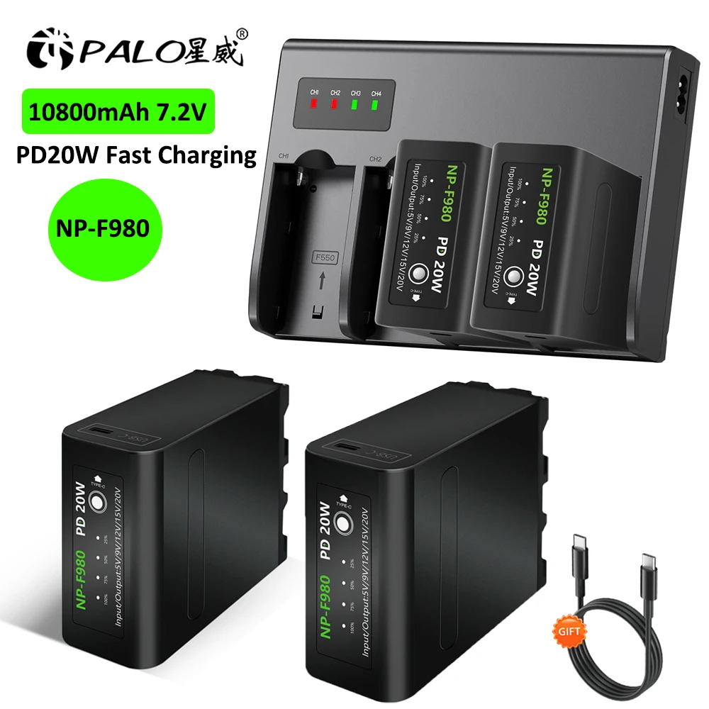 Аккумулятор 10800 мАч NP-F980 NP-F970 NPF960 NP F970 F750 F990 с быстрой зарядкой PD20W для Sony PLM-100 CCD-TRV35 MVC-FD91 MC1500C