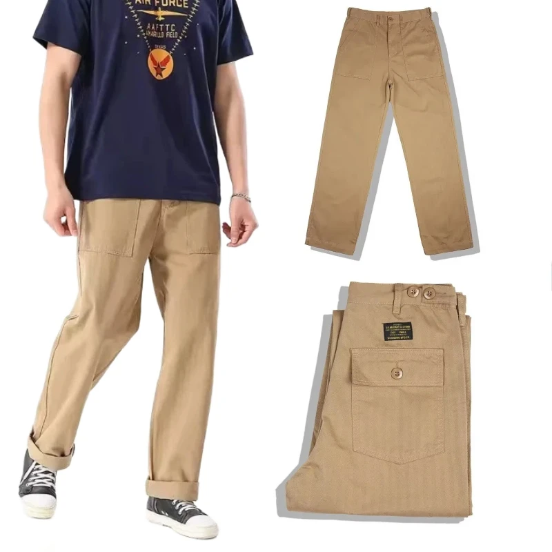 

Men's Vintage Khaki Cargo Pants Casual Straight Leg Work Trousers with Utility Pocket Spring Autumn Fashion Streetwear for Men