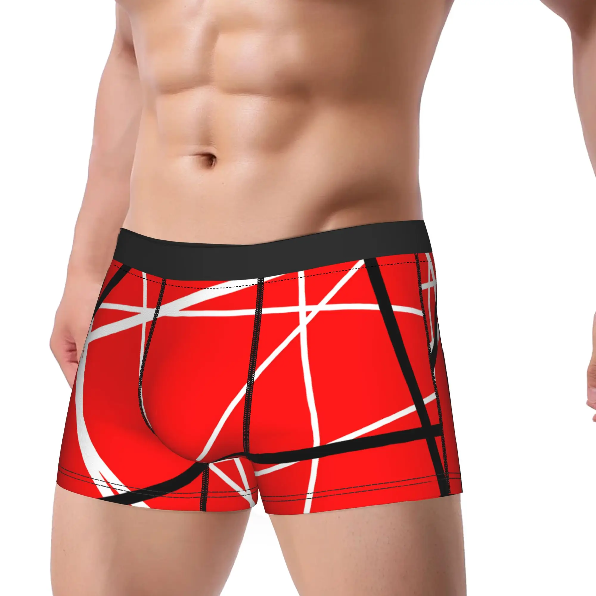 Abstract Red With Black Lines Van Halen Underwear  Comfortable Underpants Custom Boxer Brief For Men Pouch Oversize Boxer Shorts