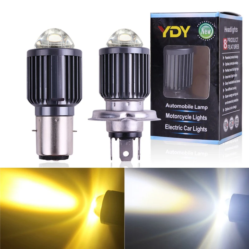 1pcs H4/BA20D LED Bulbs Motorcycle Headlight H6 Lens White Yellow High Low Beam Led Lights 12-32V Fish Eyes Running Lamp