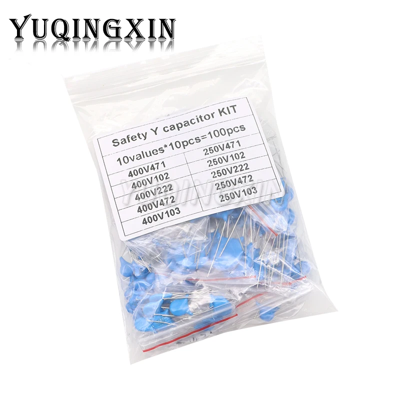 

100pcs Safety Y capacitor KIT 400VAC 250VAC 10value*10pcs 471 102 222M 472M 103M EACH 10PCS DIY Set