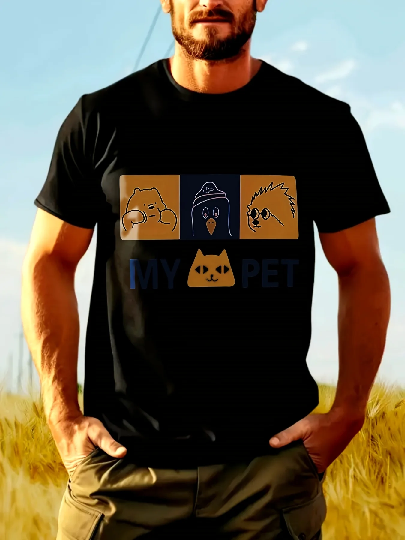 Men'S And Women'S Cute Pet Animal Face Paw Print My Pet Logo Design Unisex  T-Shirt, Soft, All Season Casual Streetwear Essential, All-Match All Season Style, Affordable Daily Wear And Perfect Gift for Fans And Friends -