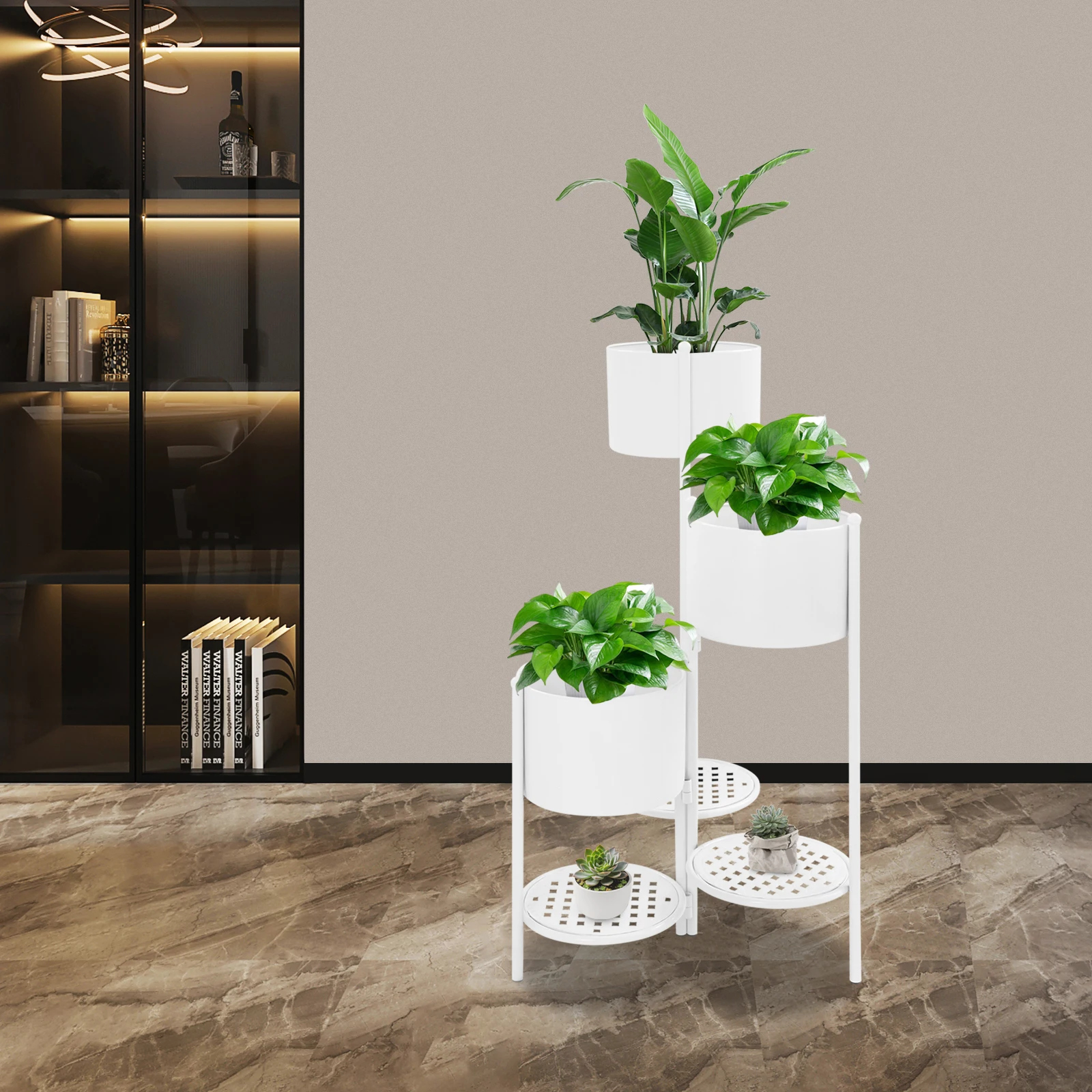 

Corner Plant Stand, Flower Pot Stand White, Free Standing Ladder Plant Stand for Courtyard Garden, Living Room , Balcony
