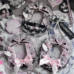 Anime Ita Bag Ornament Pendant Kpop Pink Black Photocard Keychain Lace Decor Bow Toploader Photo Card Sleeve Card Holder