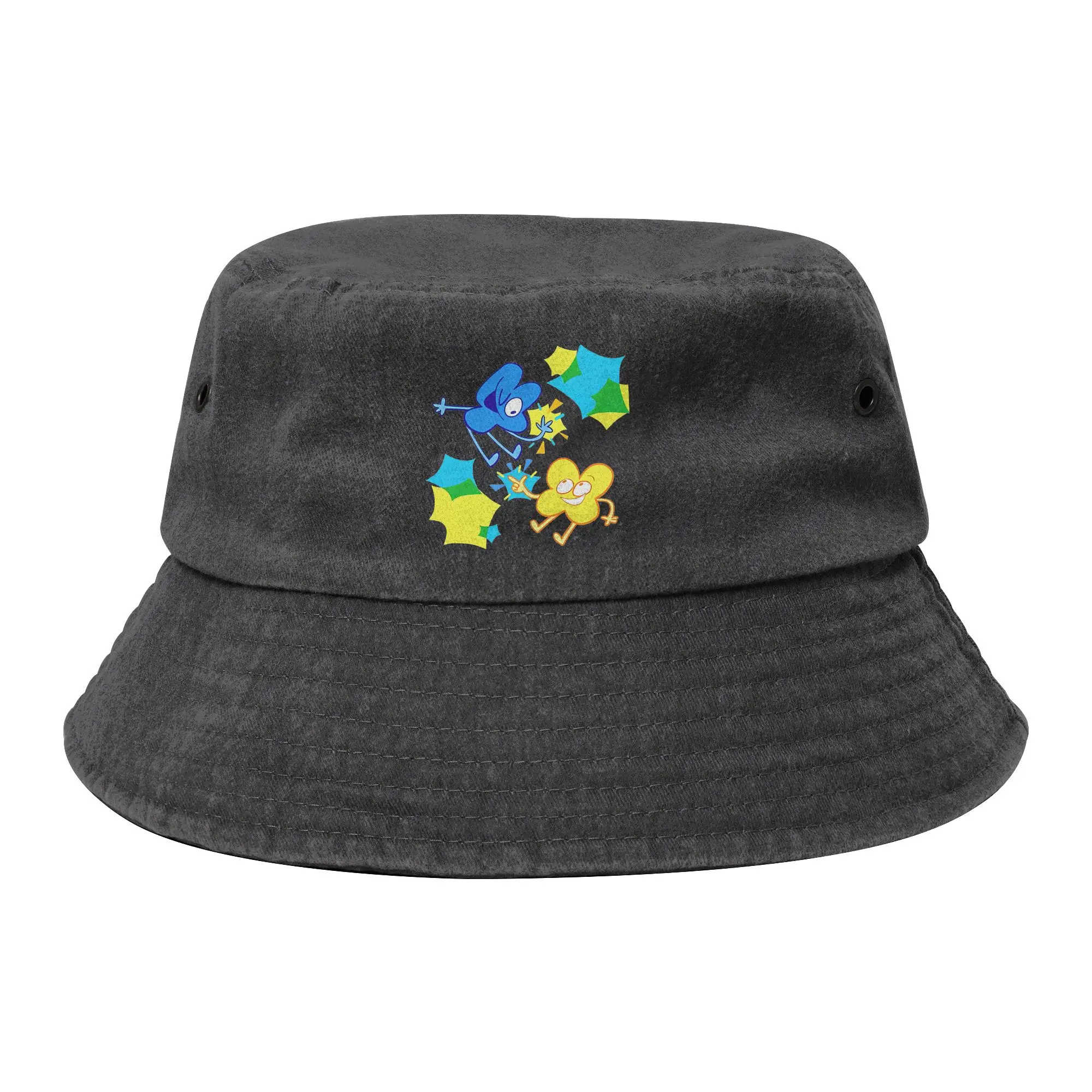 BFDI Bucket Hat for Men Women Vocation Cartoon Distressed Denim Sun Hat UV Protection for Vacation Fishing Hats