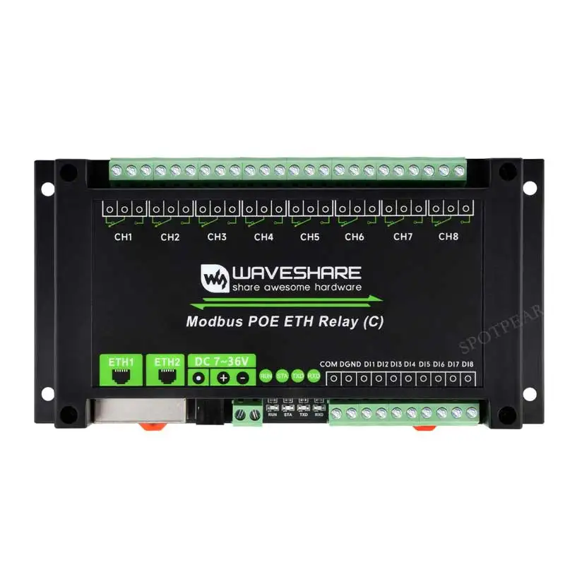 Industrial Modbus POE ETH Relay (C) RTU Dual Ethernet RJ45 To 8ch POE Power over Ethernet