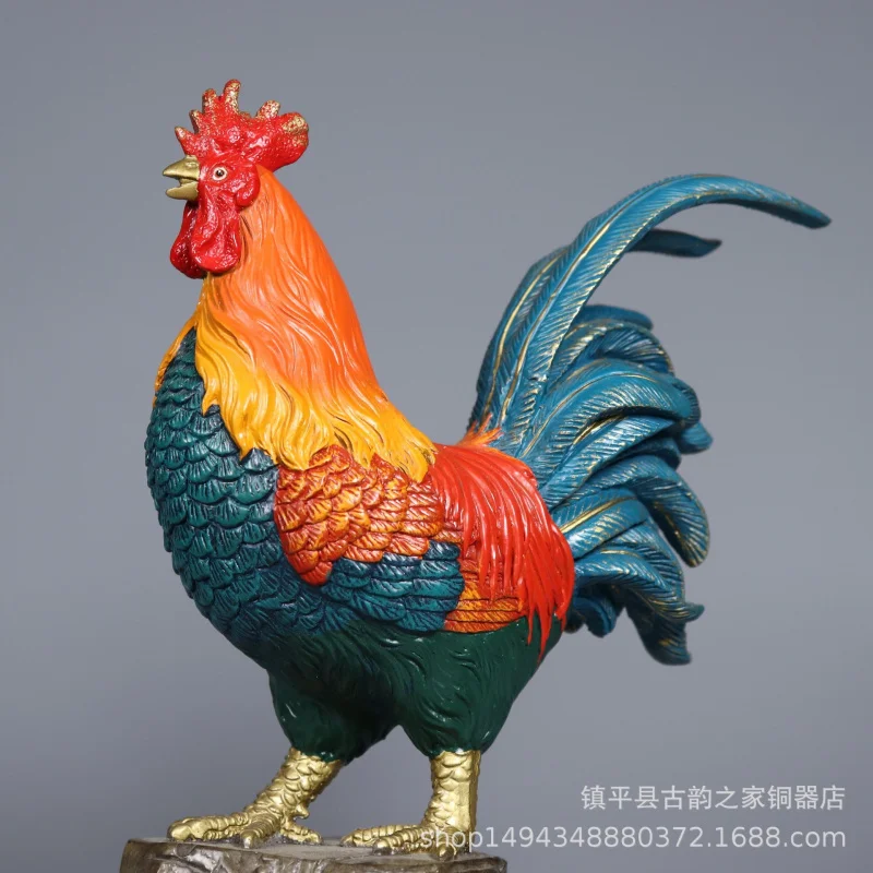 Hand-painted Colorful Copper Craft Office Zodiac Rooster Ornament Roaring Success Decoration