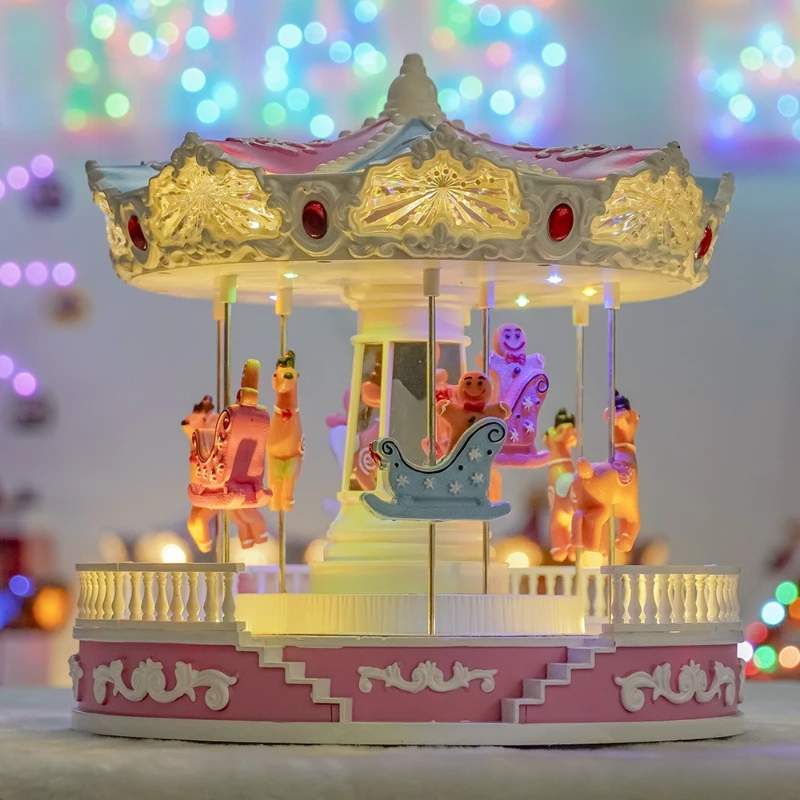 New Pink Christmas Carousel Music Box Playground Creative Ornament Holiday Decoration Birthday Gift