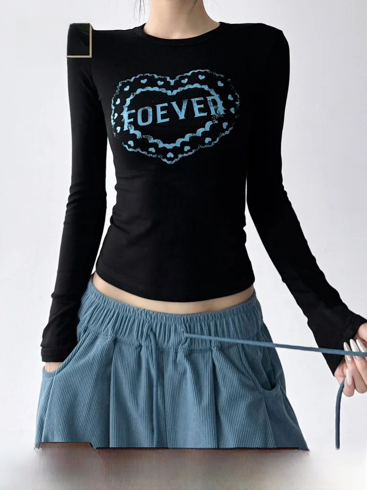 

NZNB Women's Long Sve T-irt Slim Fit High Elastici Letter Print Casual Sle Autumn Winter New Arrival Base irt