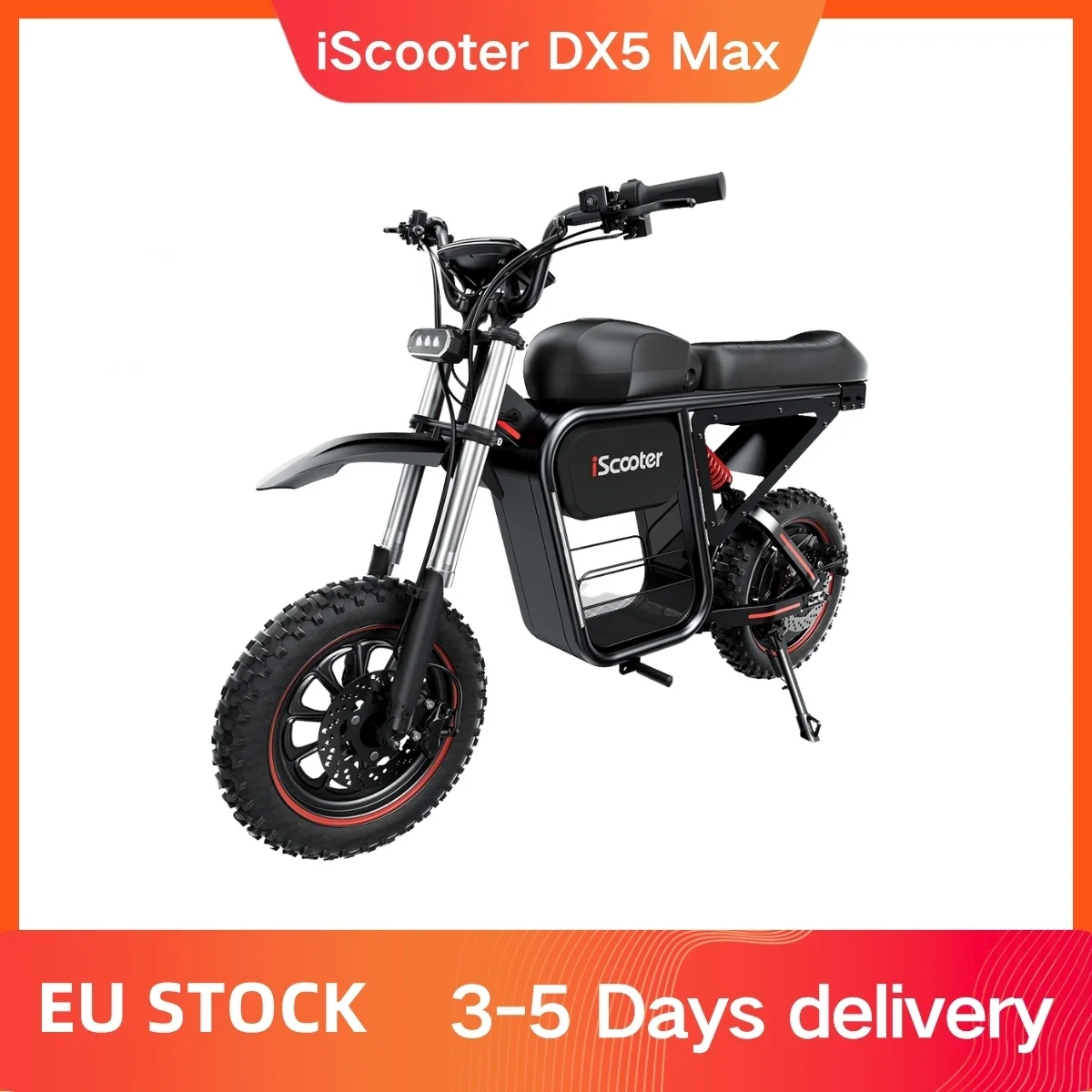 Image of Iscooter DX5Max Erwachsenen-Elektrofahrrad 2000W Motor 52V20Ah Akku 70Km/h Höchstgeschwindigkeit 70-100Km Reichweite 17 Zoll Reifen Stoßdämpfer Offroad Scheibenbremse Wasserdicht