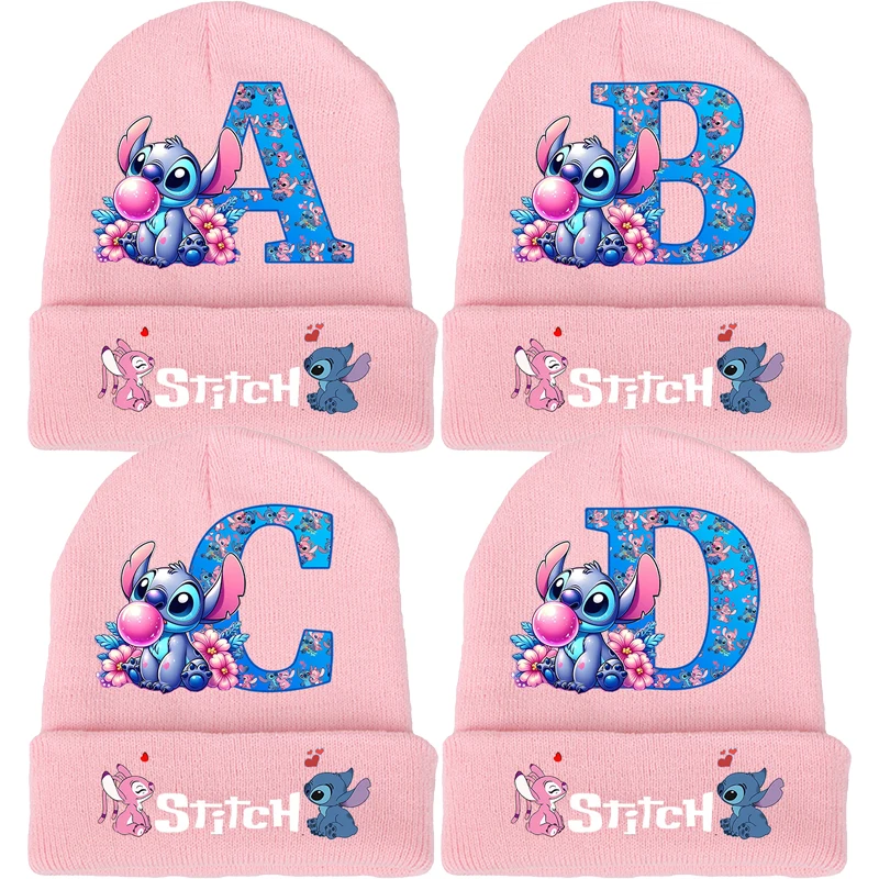 Stitch Disney Boys Girls Knitted Hats Children Cartoon Letter Headgear Cotton Winter Cute Woolen Cap Student Kids Anime Gifts