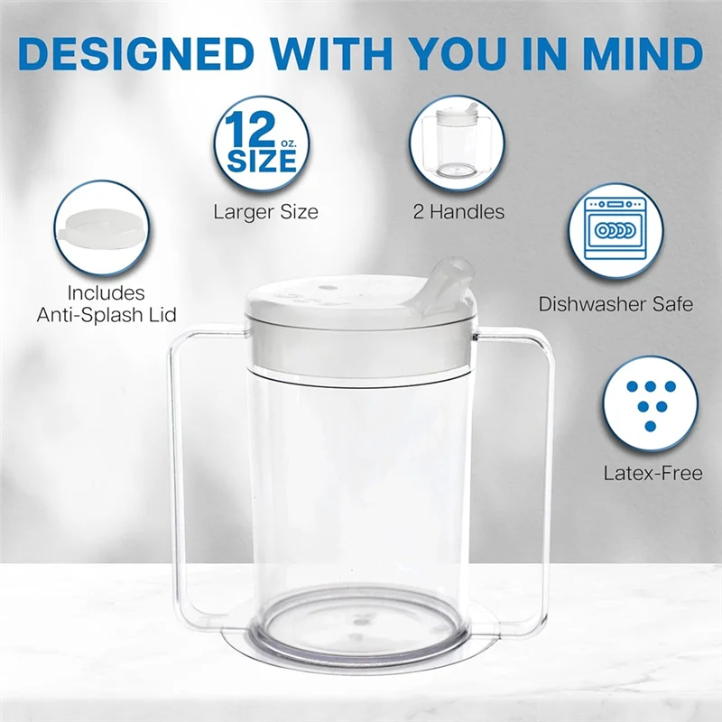 

A88Z 3 Pack 12Oz Adult Sippy Cup With Handles-Independence Sip Cups For Adults With Limited Mobility Handicap Cups