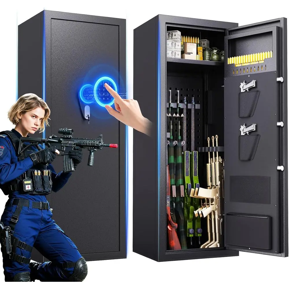 

Biometric Fingerprint Safe for Rifles and Pistols - Quick Access Gun Cabinet with Removable Shelf, Home Gun Locker for Easy Inst