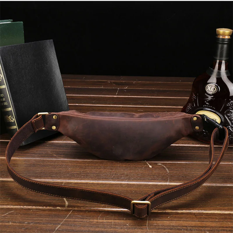 Men Genuine Leather Waist Pack Male Crazy Horse Fanny Packs Vintage Bag Men's Crossbody Shoulder