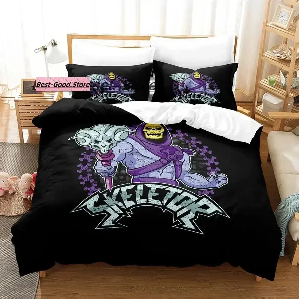 2014 Skull Skeletor 3D Anime Bed Sheet Set Printed Duvet Cover Pillowcase Bedding Set Bed Linen Sheet Quilt Cover Full King Size