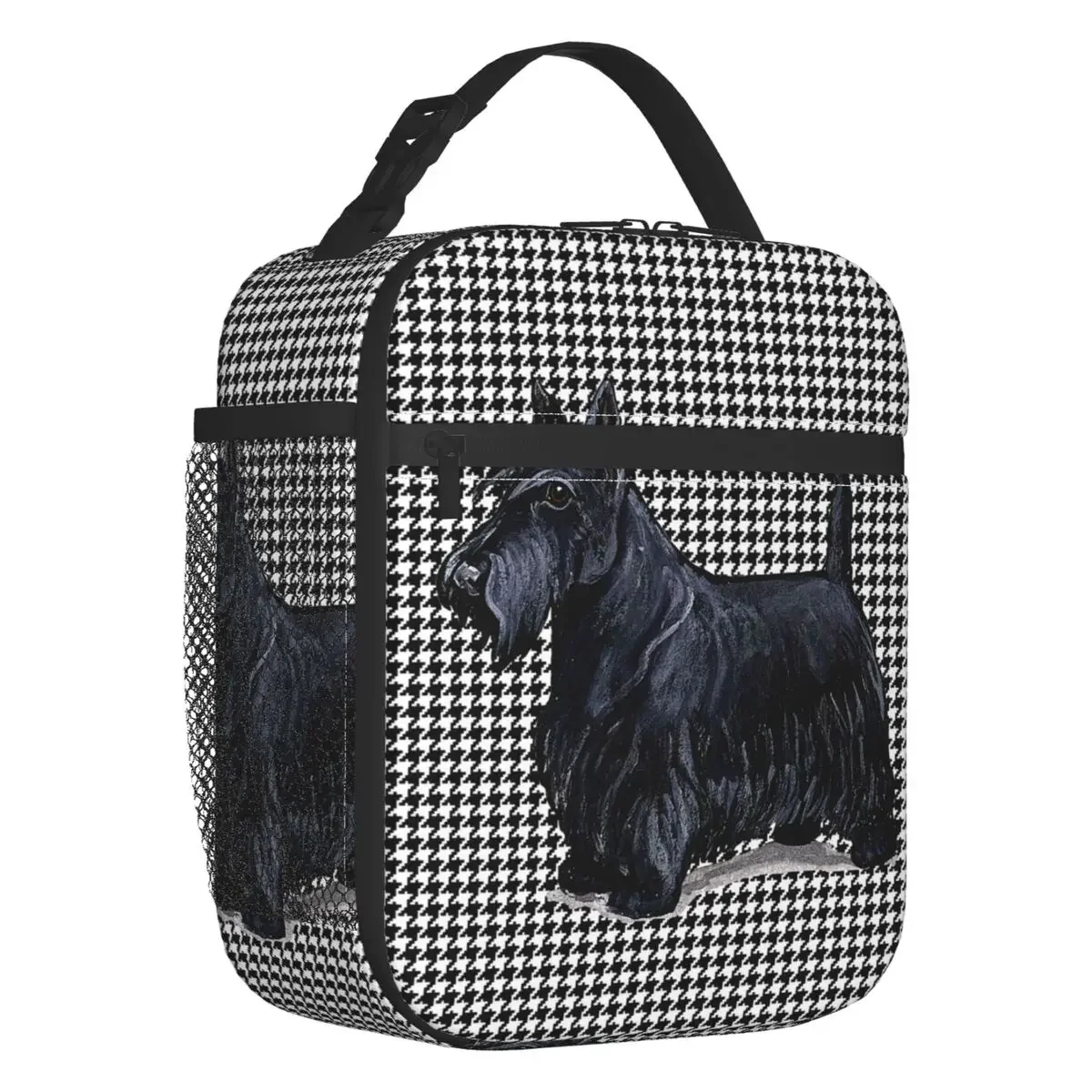 

Scottish Terrier Houndstooth Insulated Lunch Bags Pet Scottie Dog Portable Thermal Cooler Food Lunch Box Work School Travel