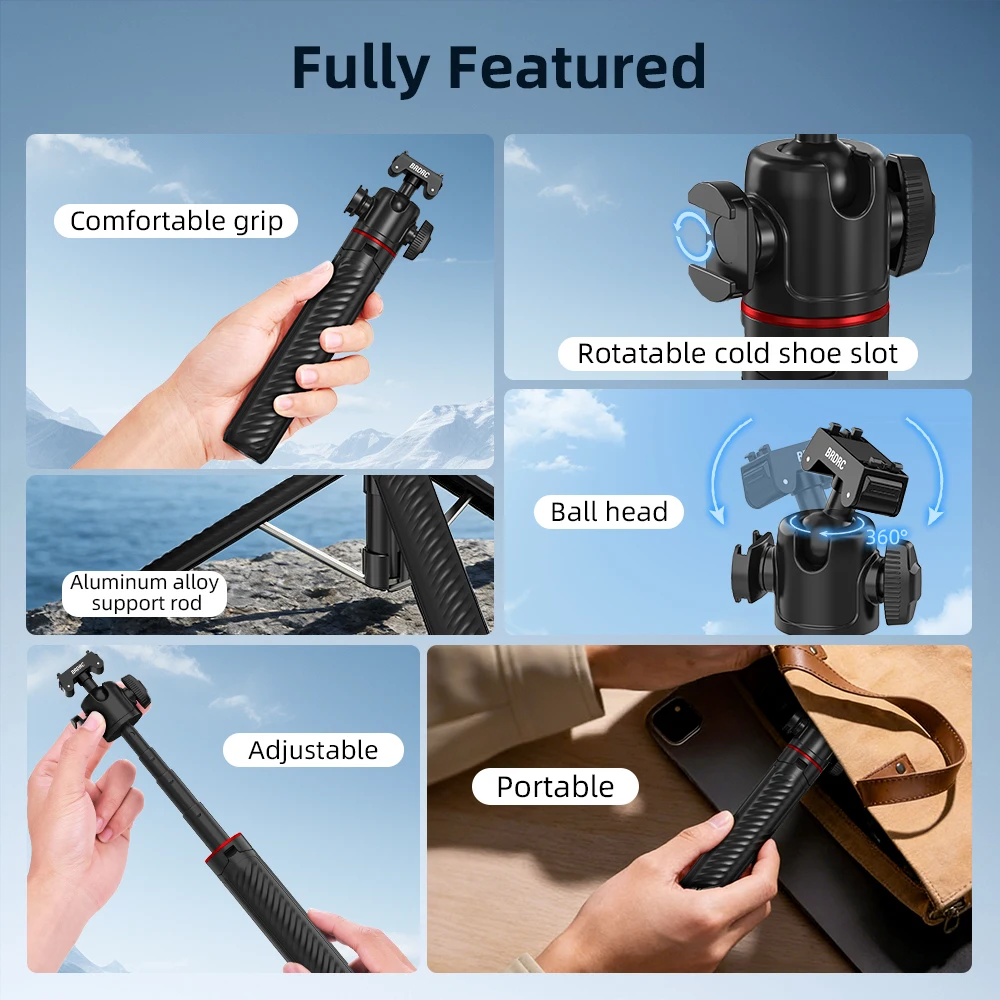 BRDRC Stativ-Selfie-Stick für Insta360 Ace Pro 2/X5 Halterungsadapter Fotografie-Stab mit 360°-Drehung ° Kugelkopf-Kaltplattenzubehör – Detail 2