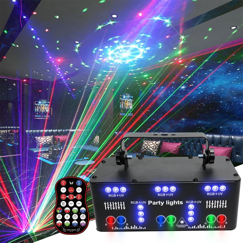 

21 Hole RGB Party DJ Disco Beam Patterns Laser Light Projector UV LED Strobe Stage Sound Party Holiday Wedding Halloween Lamp