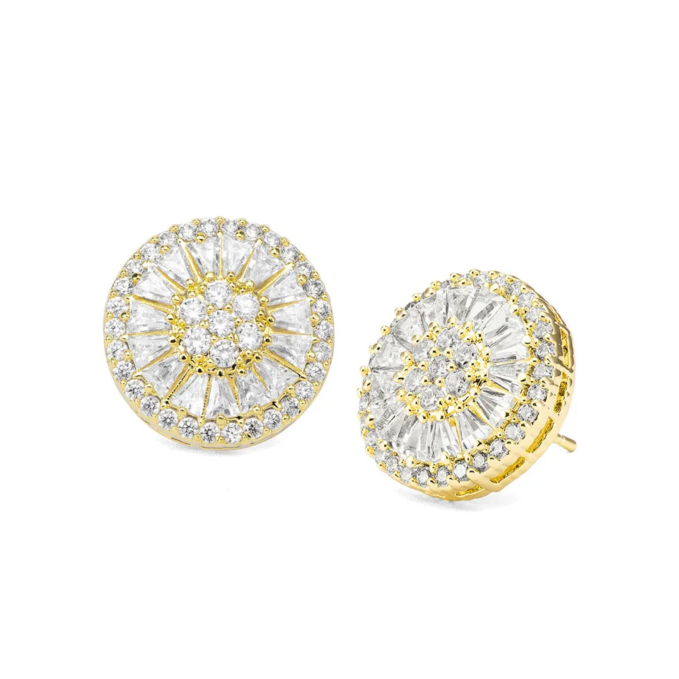 

VANAXIN Round Sunburst Stud Earrings for Women 14K Gold Plated Full Pave Clear CZ Luxury Jewelry