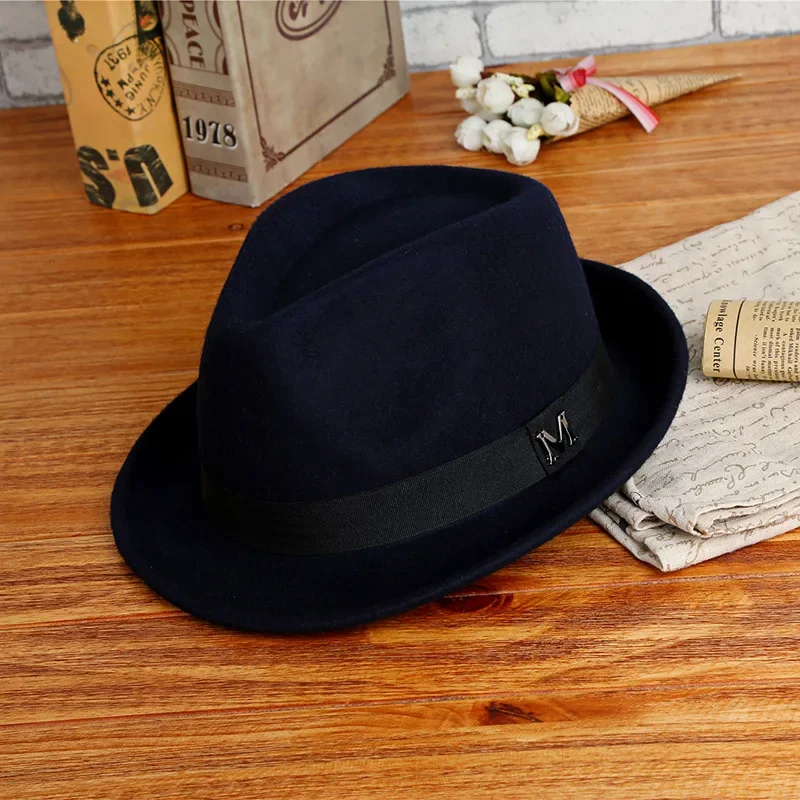 2025 Men Winter Thick Warm Felt Fedora Hats Wool Gentleman Jazz Cap Homburg Male Classical Narrow Brim Top Hat