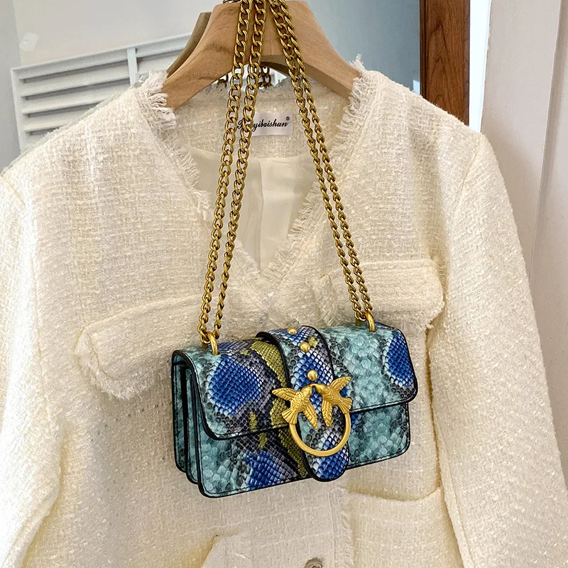 

‌Snakeskin & Swallow Mini Square Bag - Women's Fashion Shoulder Purse, Stylish & Chic European Designer Style