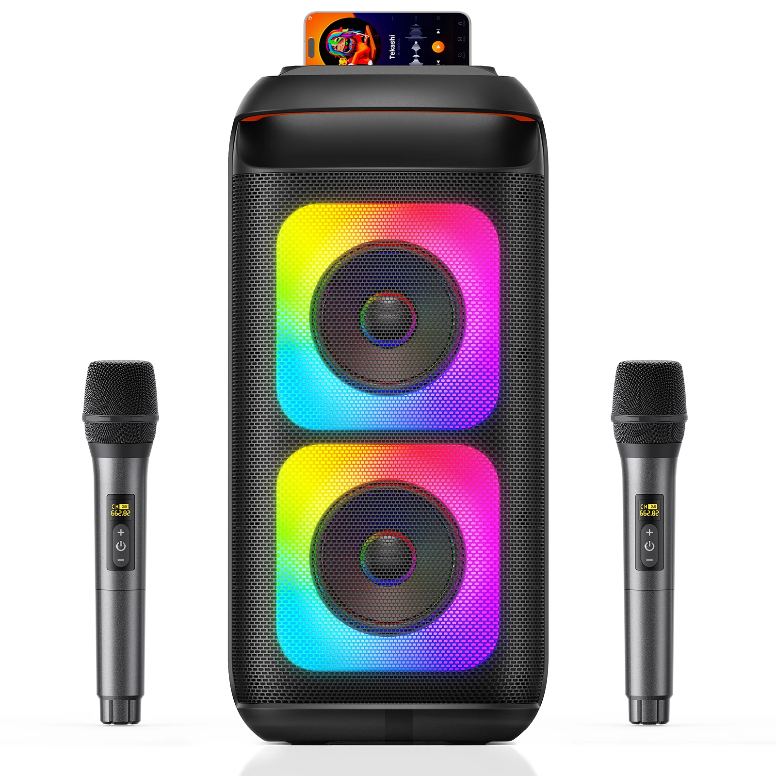 T37 Karaoke-Maschine mit 2 kabellosen Mikrofonen, tragbares Bluetooth-Karaoke für Erwachsene, leistungsstarke Dual-8-Zoll-Subwoofer-Karaoke-Boombox