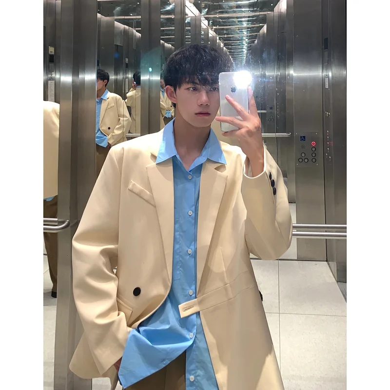 

Casual Haome Men's oulder Padded Suit Jaet Autumn Faion Trend Loose Fit Classic Single Button Pure Color Long Sve