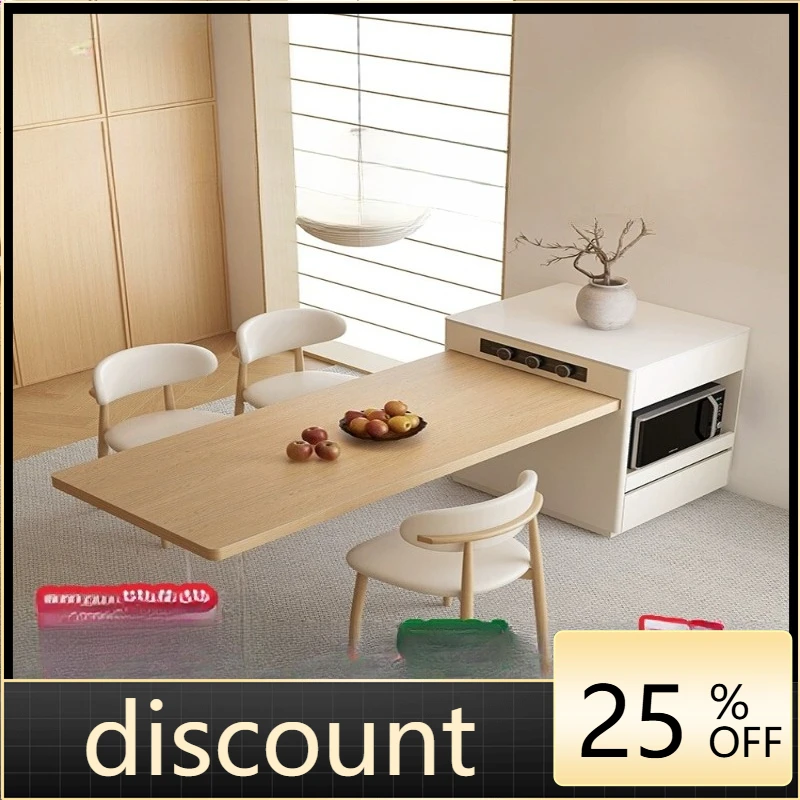 LH cream log island dining table integrated small household retractable dining table island
