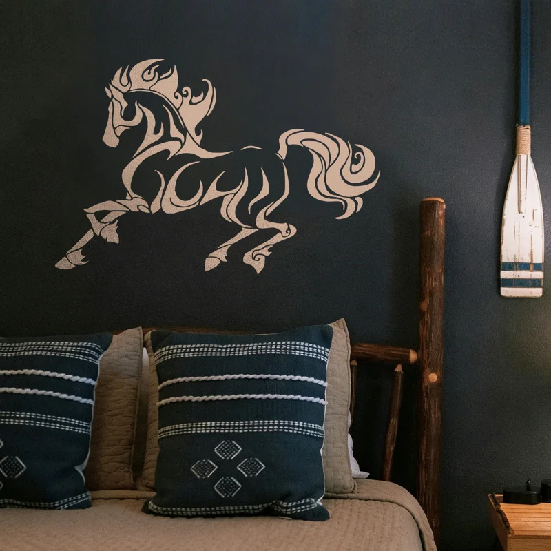 

Large Stencil Wall For Painting Plaster Decorative Putty Template Horse Gallop Run Silhouette Swirling Pattern Home Decor