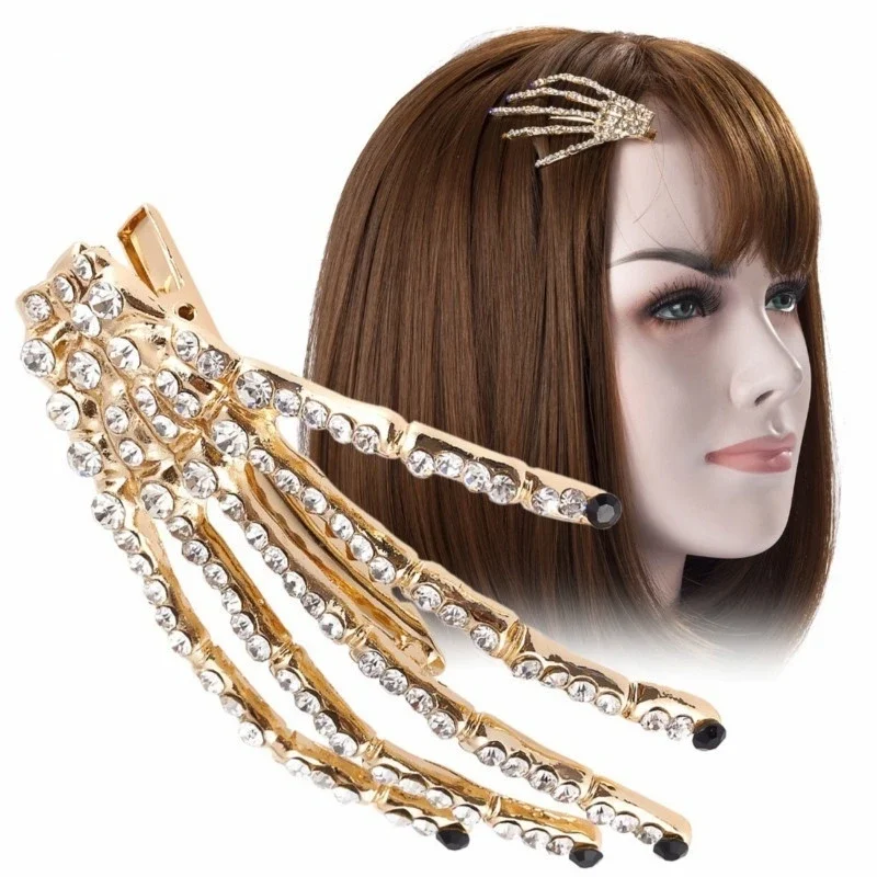 1 Pack Crystal Girl Easter Rhinestone Punk Skull Hand Hairpin Women Halloween Party Hairpin Hairpin Headgear Accessories