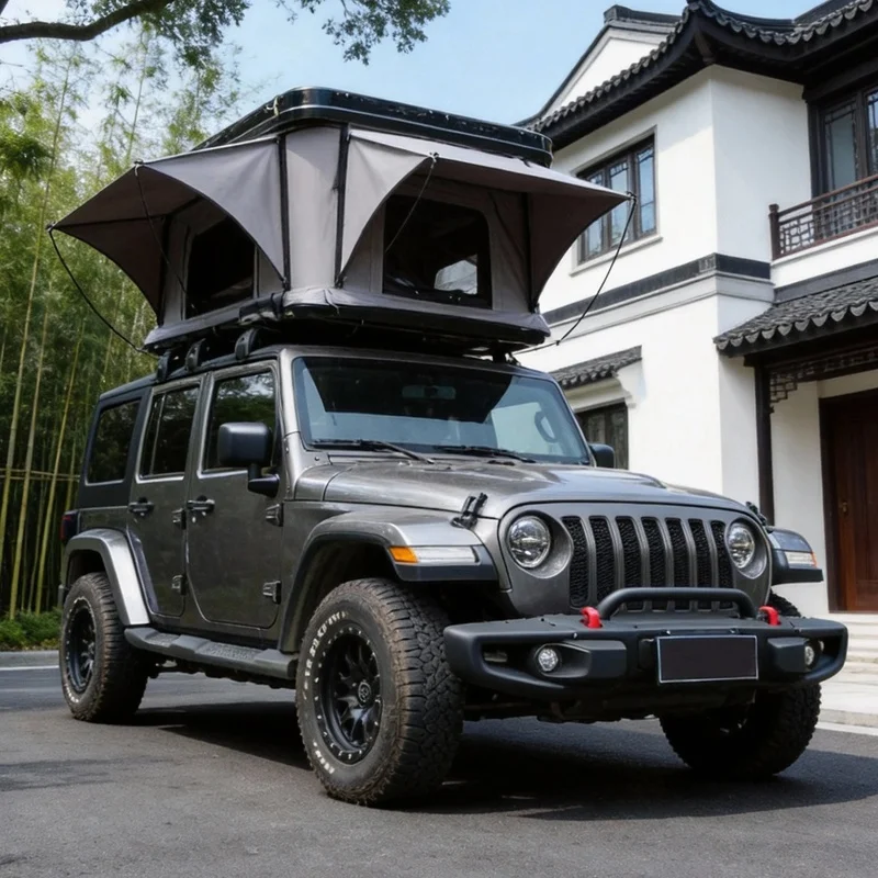 Durable Automatic Aluminum Alloy Hard Shell Roof Top Tent 2-4 Person All Season For SUV Camper Van Offroad Adventure Camping Acc