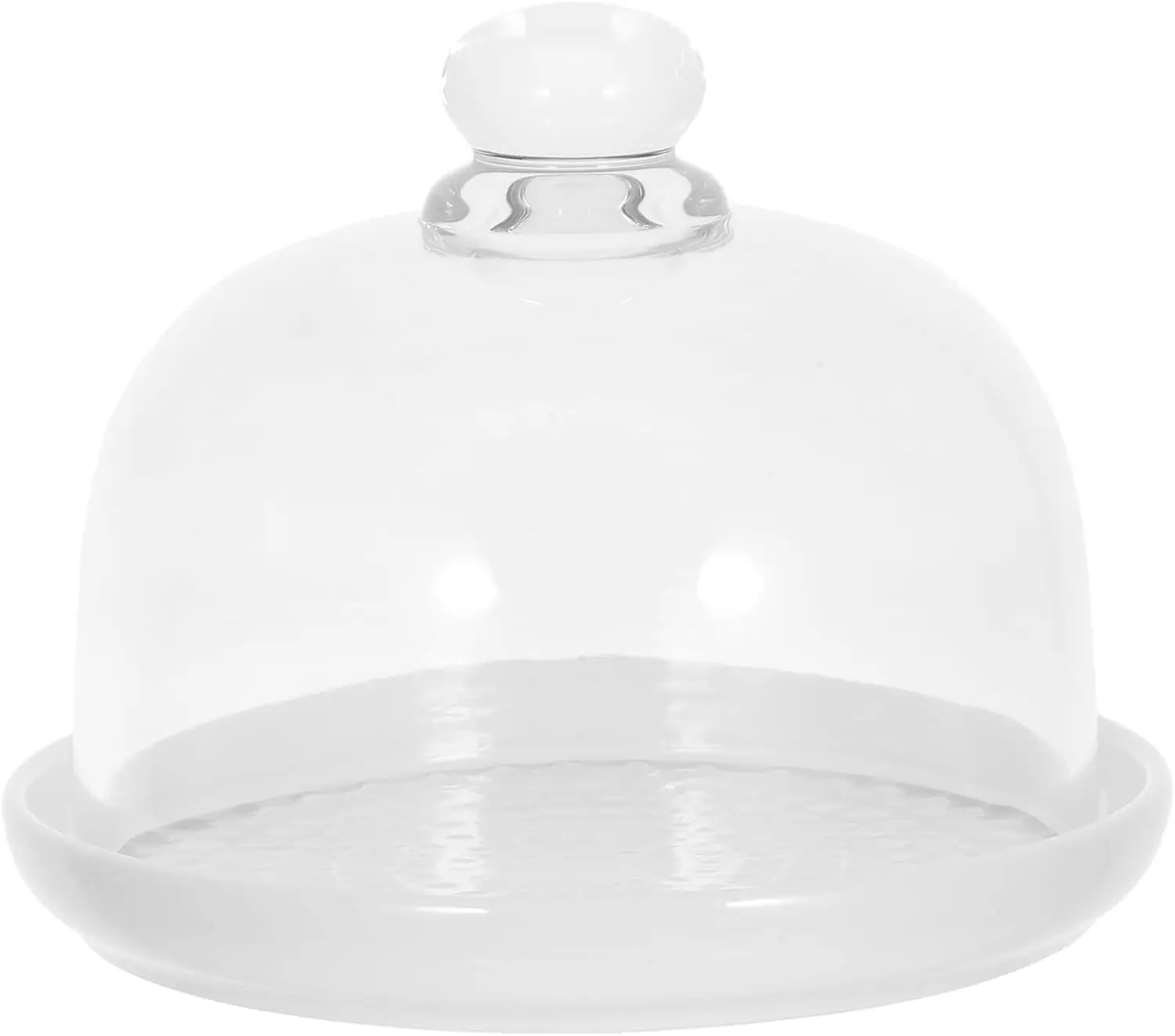 

6 Inch Ceramic Cake Stand with Dome Cover, Multi- Functional Serving Platter and Cake Plate, Round Clear Cake Plate Serv