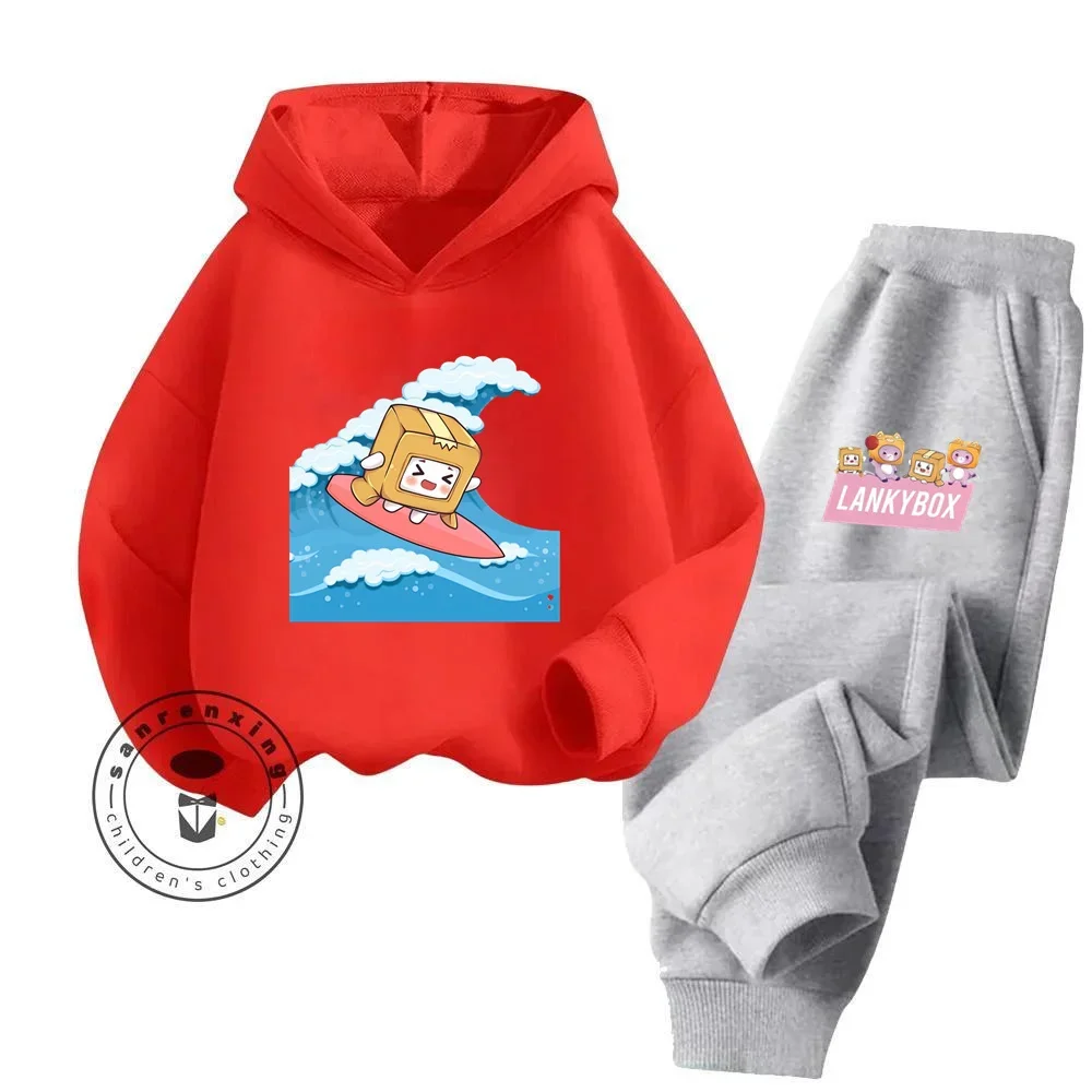 Lankybox Cartoon simple Cool abbigliamento pulito set di felpe con cappuccio a maniche lunghe adatto per bambini ragazzi ragazze primavera autunno Wear