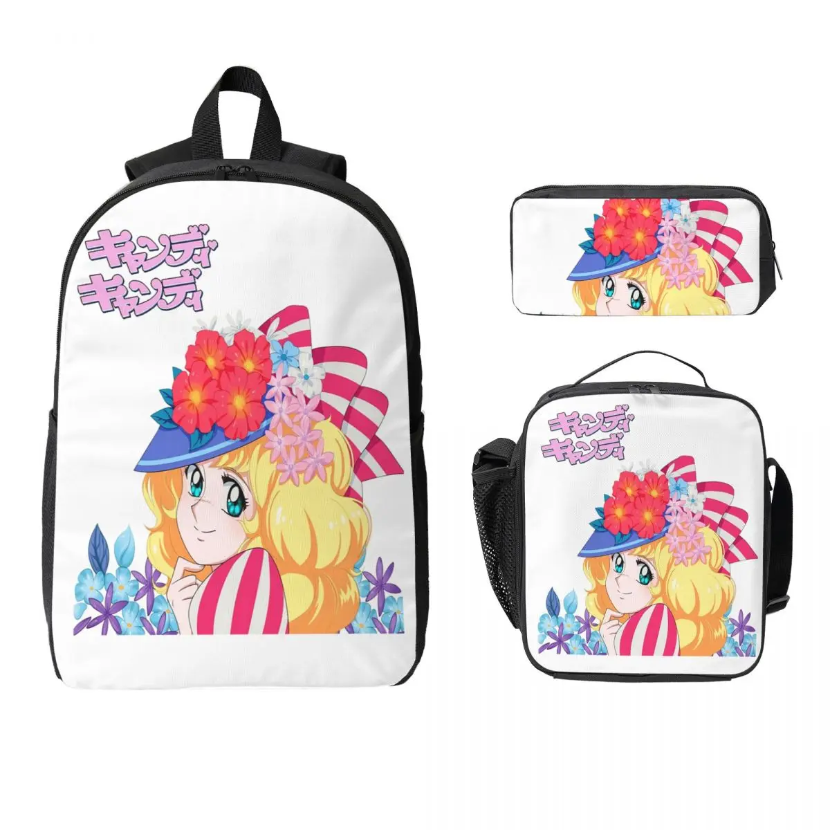 

Candy Candy Backpack Student Boys Girls BookBag School Bag Computer Shoulder Bags 3ps Insulated Lunch Bag Pencil Case