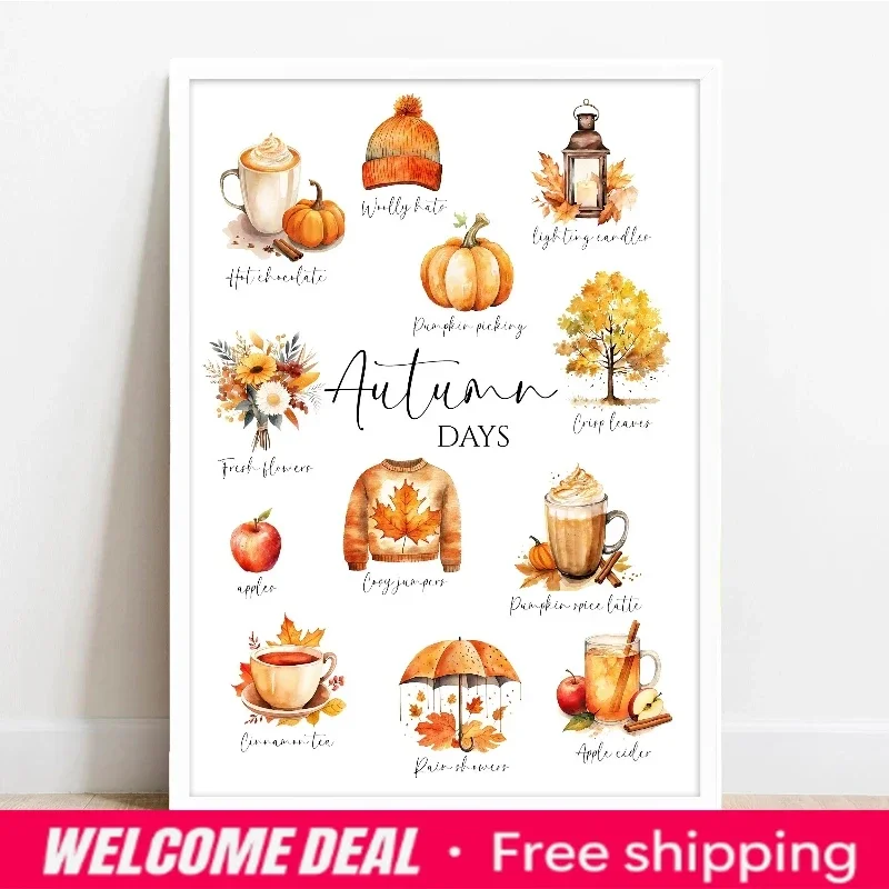 Pumpkin Spice PosterPrint Autumn Home Decor Pumpkin Coffee Latte Poster Seasonal Wall Art Fall Home Decorations Wall Art