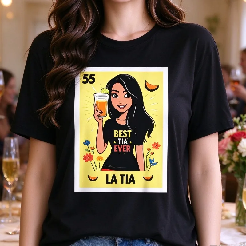 Best Tia Ever La Tia Print T-Shirt Women Casual Short Sleeve Modal Tee Top Aunt Life Gift Funny Family Top Niece Gift, Latina
