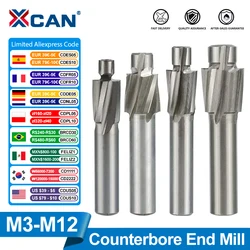 XCAN-Fresa, HSS Counterbore End Mill, Piloto Slotting Tool, Fresas escareador, CNC Router Bit, Ferramenta de Fresagem, M3-M12