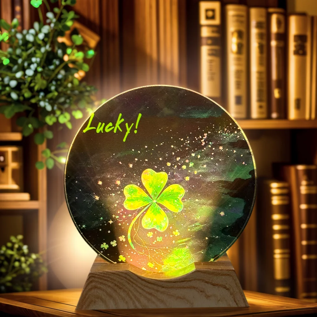 

Lucky Four-Leaf Clover Crystal LED Night Light Strip Base - стеклянная декоративная лампа с питанием от USB, подходит для спален, гостиной