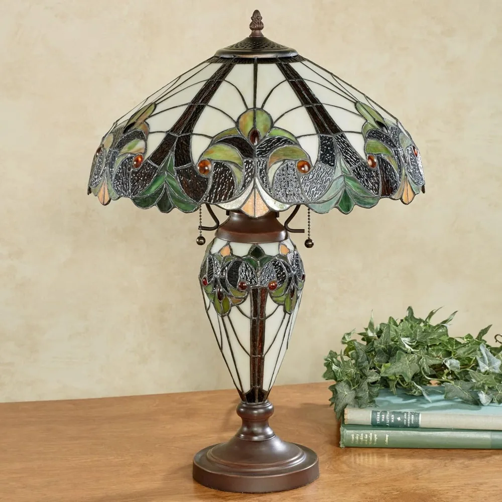 Tiffany Style Stained Glass Table Lamp- Lampshade with Nightlight - Art Nouveau Inspired Lamps