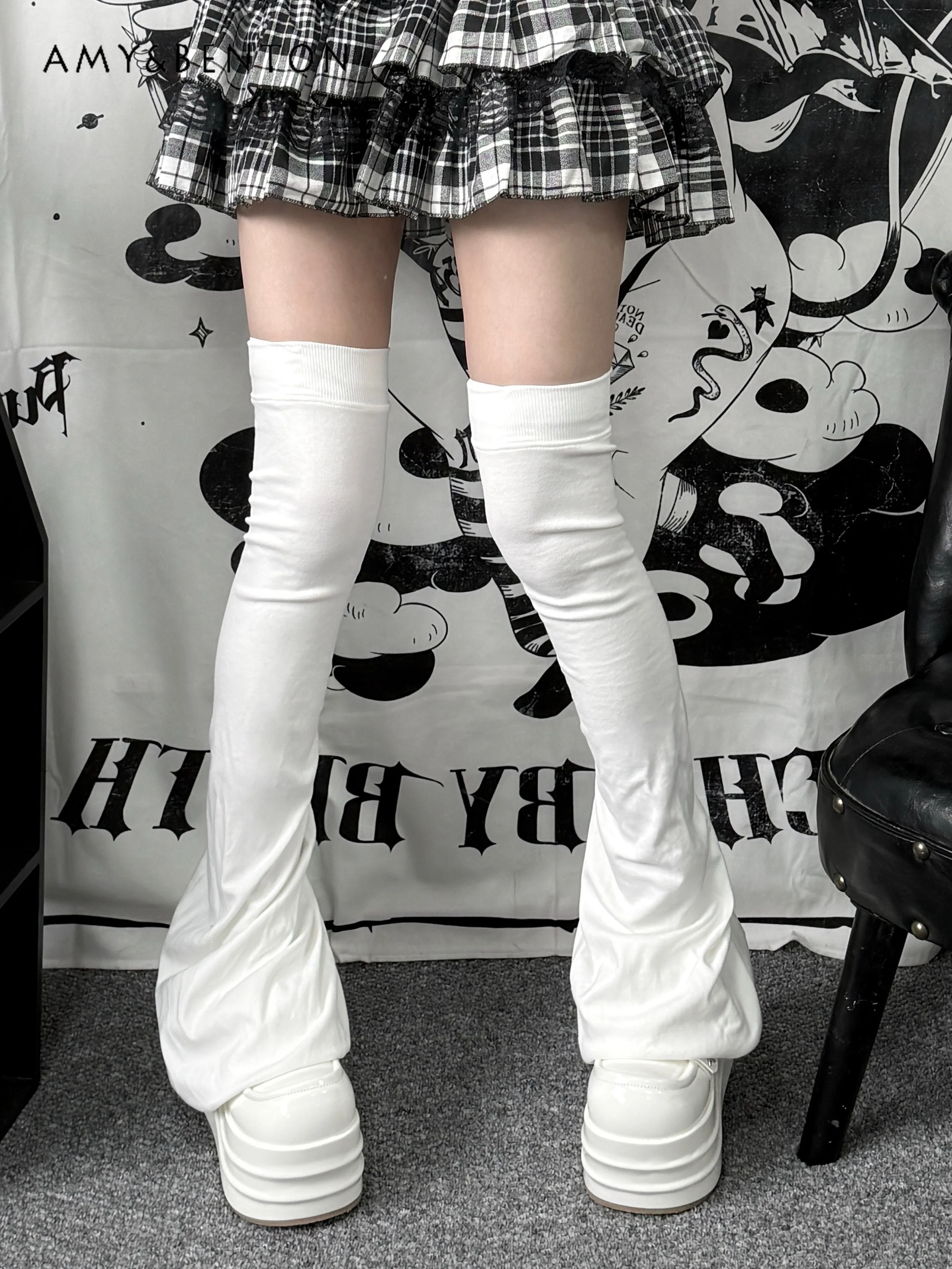 Japanese Subculture Pleated Leg Warmers Original Mine Series Solid Color Versatile Hot Girl Y2K High Leg Socks Gothic Legwarmers