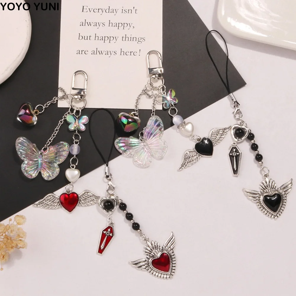 

Butterfly Y2K Phone Chain Love Gothic Style Mobile Phone Strap Key Cord Phone Charm Mobile Keychain Lanyard Phone Pendant