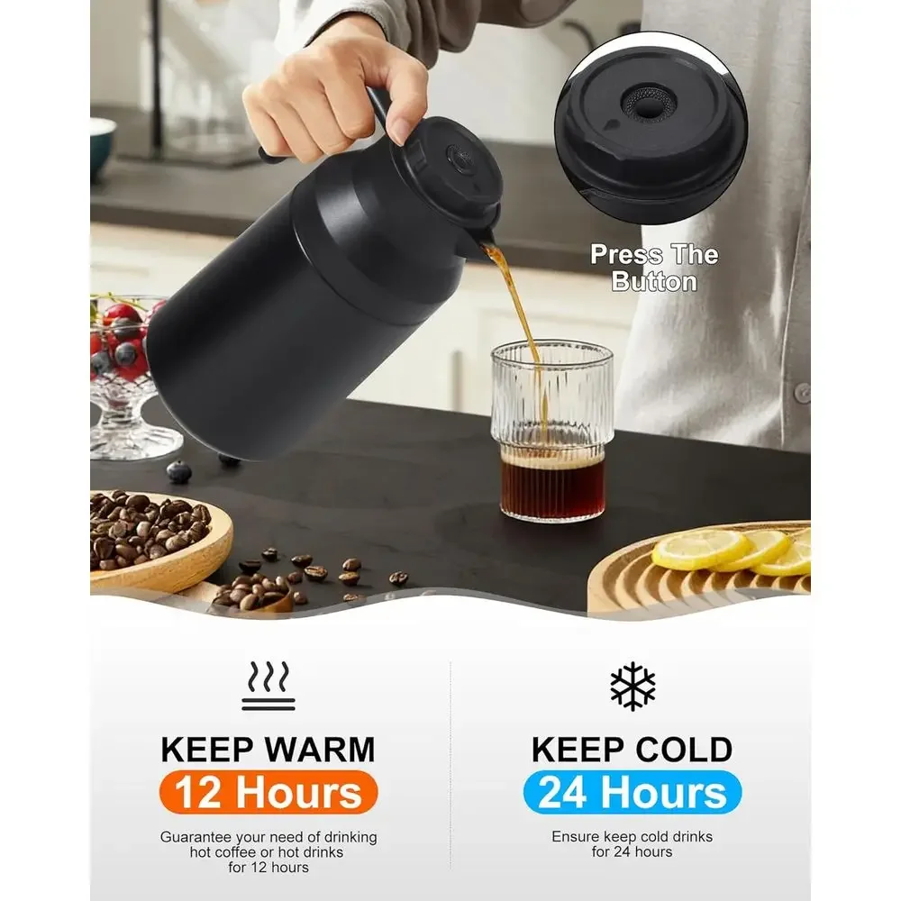 FirmHome StoreDouble Wall Insulated Stainless Steel Creamer Pitcher For Hot Beverages, 68 Oz (Black)