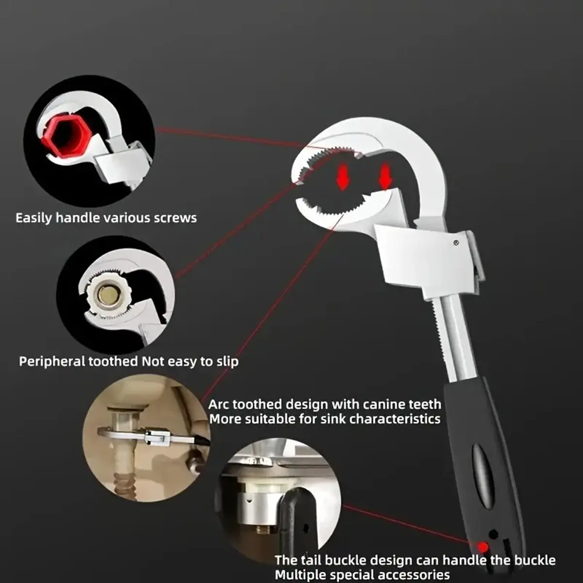 A77K Universal Adjustable Wrench - Perfect for Faucet & Sink Repairs, Bathroom Maintenance, and Pipe Work