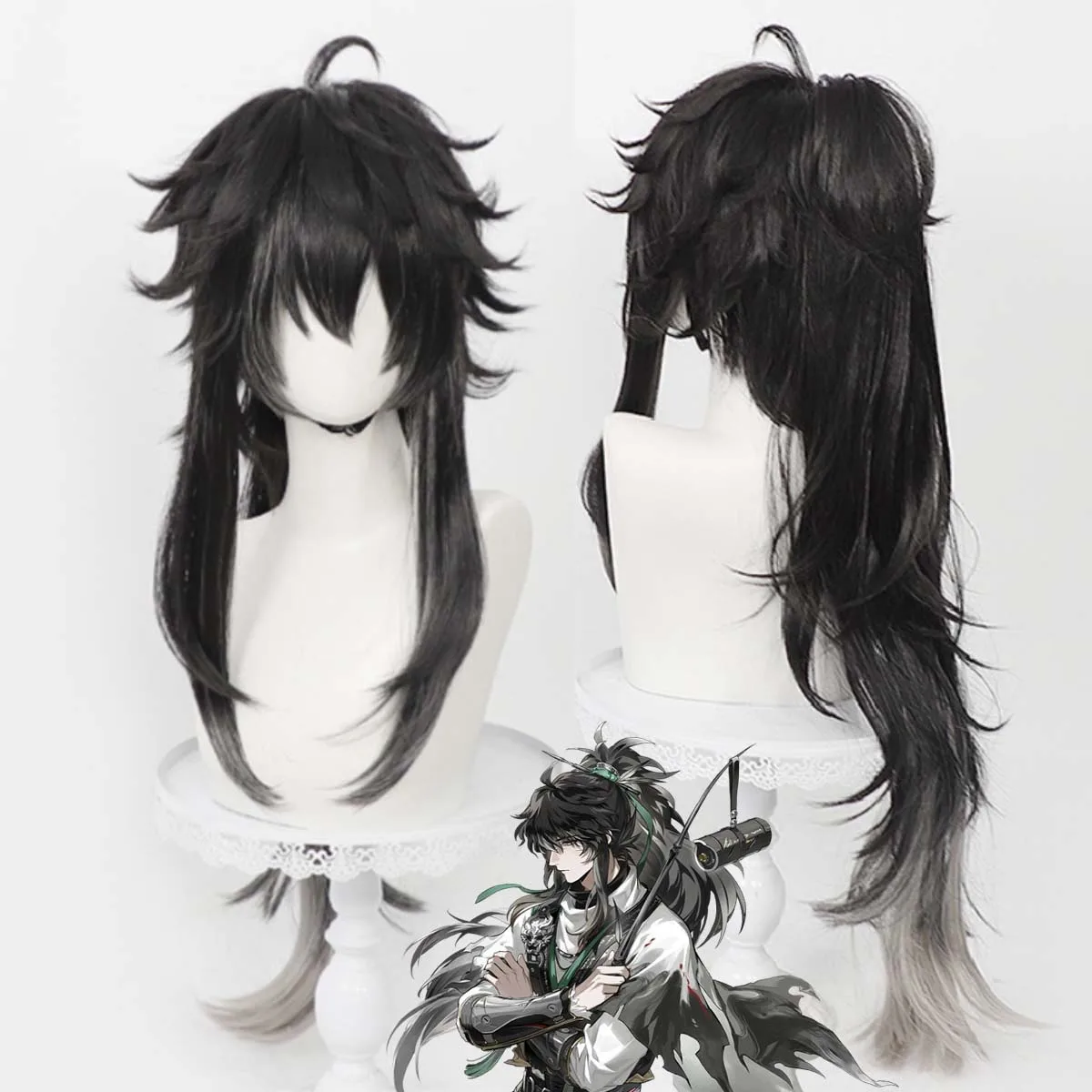 

Men Wuthering Waves Qiu Yuan Cosplay Long Black Heat Resistant Synthetic Hair Wig
