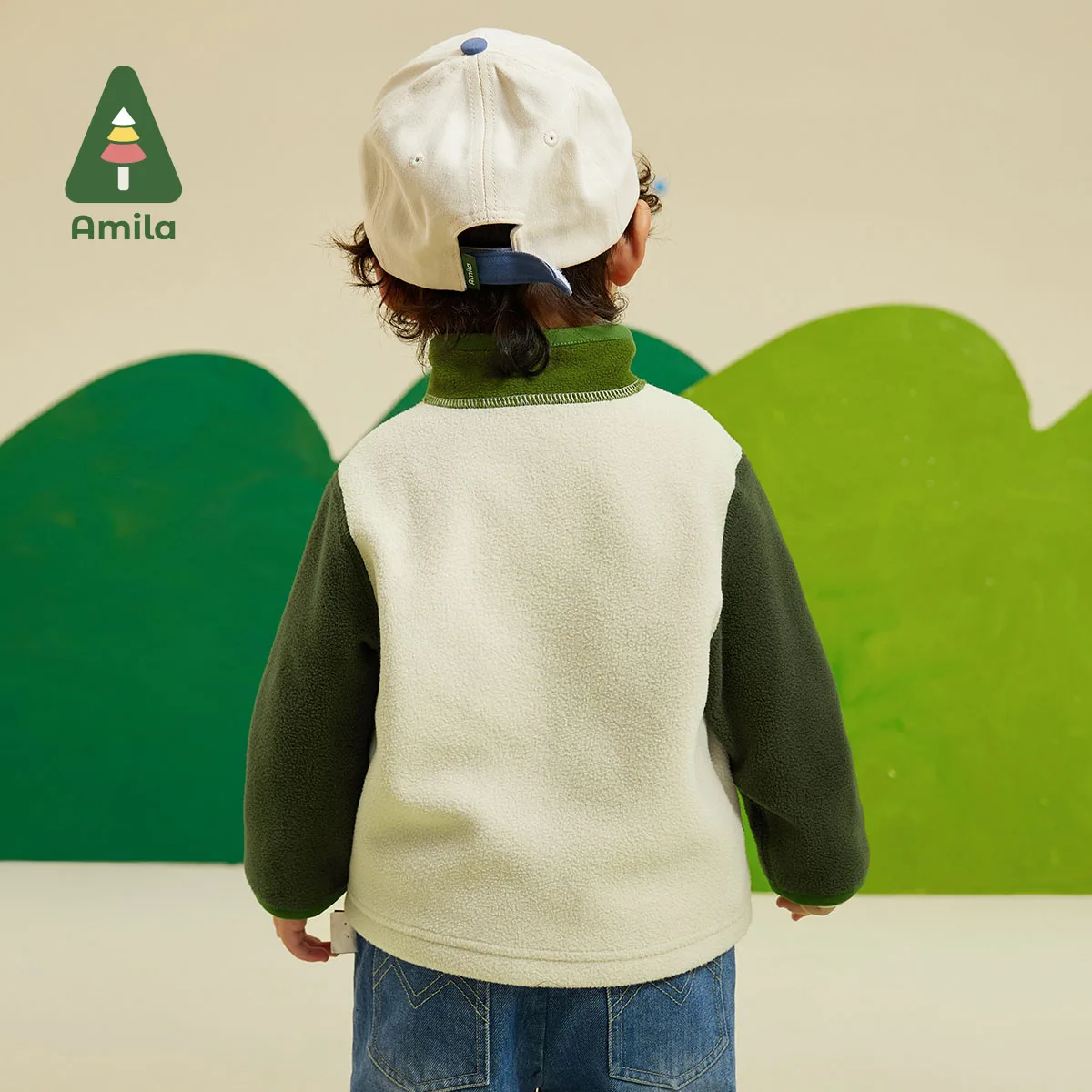 Amila Baby Boys And Girls 2023 New Autumn Contrast Stitching Theme Printing Fashion Warm Wear Small Jacket Exquisite Clothes