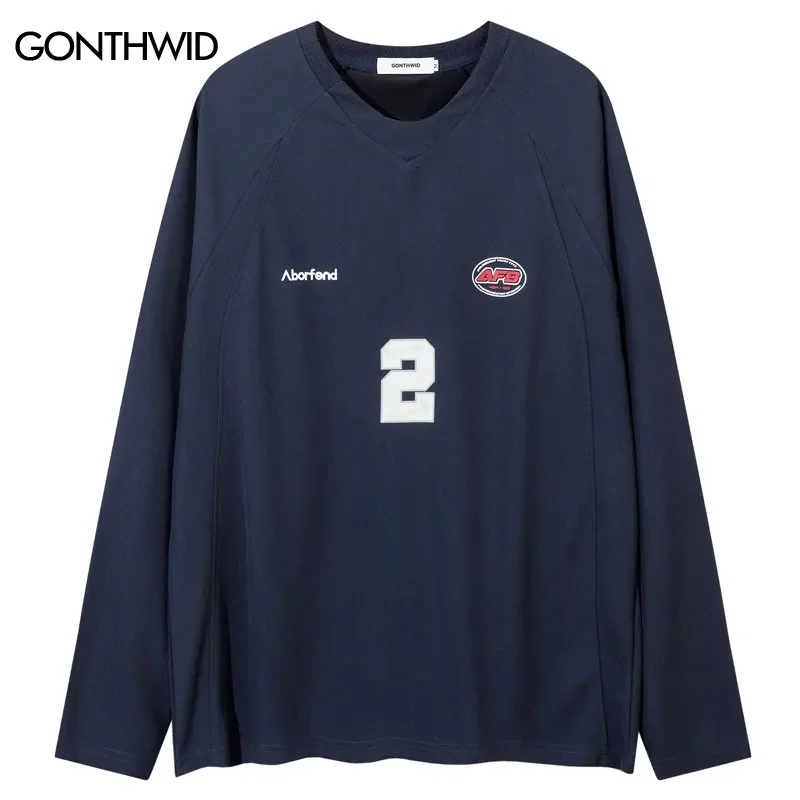 

Hip Hop Shirt Y2K Harajuku Graphic Printed Long Sleeve Tshirt Streetwear Vintage Casual Loose Racing T-Shirts Tops Black Blue